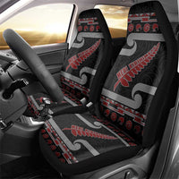 New Zealand Christmas Car Seat Cover Meri Kirihimete Silver Fern Knit Style Red Color - Polynesian Pride