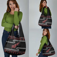 New Zealand Christmas Grocery Bag Meri Kirihimete Silver Fern Knit Style Red Color - Polynesian Pride