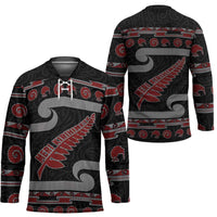New Zealand Christmas Hockey Jersey Meri Kirihimete Silver Fern Knit Style Red Color - Polynesian Pride