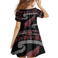 New Zealand Christmas Kid Short Sleeve Dress Meri Kirihimete Silver Fern Knit Style Red Color - Polynesian Pride