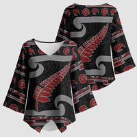 New Zealand Christmas Kimono Sleeve Blouse Meri Kirihimete Silver Fern Knit Style Red Color - Polynesian Pride