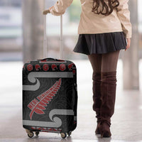 New Zealand Christmas Luggage Cover Meri Kirihimete Silver Fern Knit Style Red Color - Polynesian Pride