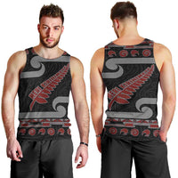 New Zealand Christmas Men Tank Top Meri Kirihimete Silver Fern Knit Style Red Color - Polynesian Pride