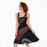 New Zealand Christmas Midi Dress Meri Kirihimete Silver Fern Knit Style Red Color - Polynesian Pride