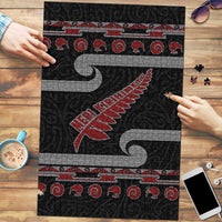 New Zealand Christmas Puzzle Meri Kirihimete Silver Fern Knit Style Red Color - Polynesian Pride