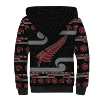 New Zealand Christmas Sherpa Hoodie Meri Kirihimete Silver Fern Knit Style Red Color - Polynesian Pride