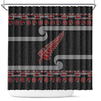 New Zealand Christmas Shower Curtain Meri Kirihimete Silver Fern Knit Style Red Color - Polynesian Pride