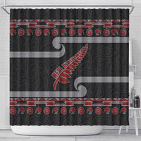 New Zealand Christmas Shower Curtain Meri Kirihimete Silver Fern Knit Style Red Color - Polynesian Pride