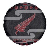 New Zealand Christmas Spare Tire Cover Meri Kirihimete Silver Fern Knit Style Red Color - Polynesian Pride