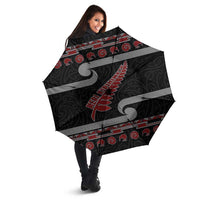 New Zealand Christmas Umbrella Meri Kirihimete Silver Fern Knit Style Red Color - Polynesian Pride