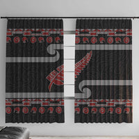 New Zealand Christmas Window Curtain Meri Kirihimete Silver Fern Knit Style Red Color - Polynesian Pride