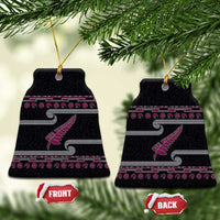 New Zealand Christmas Ceramic Ornament Meri Kirihimete Silver Fern Knit Style Pink Color - Polynesian Pride