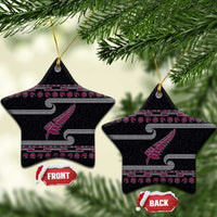 New Zealand Christmas Ceramic Ornament Meri Kirihimete Silver Fern Knit Style Pink Color - Polynesian Pride