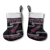 New Zealand Christmas Stocking Meri Kirihimete Silver Fern Knit Style Pink Color - Polynesian Pride