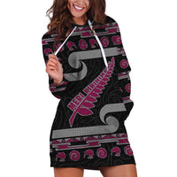 New Zealand Christmas Hoodie Dress Meri Kirihimete Silver Fern Knit Style Pink Color - Polynesian Pride