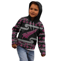 New Zealand Christmas Kid Hoodie Meri Kirihimete Silver Fern Knit Style Pink Color - Polynesian Pride