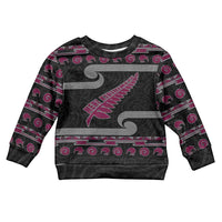 New Zealand Christmas Kid Ugly Christmas Sweater Meri Kirihimete Silver Fern Knit Style Pink Color - Polynesian Pride