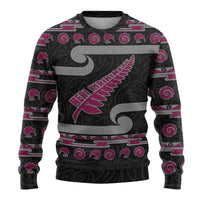 New Zealand Christmas Ugly Christmas Sweater Meri Kirihimete Silver Fern Knit Style Pink Color - Polynesian Pride
