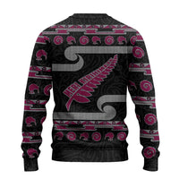 New Zealand Christmas Ugly Christmas Sweater Meri Kirihimete Silver Fern Knit Style Pink Color - Polynesian Pride
