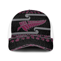 New Zealand Christmas Mesh Trucker Cap Meri Kirihimete Silver Fern Knit Style Pink Color LT03 One Size White Pink - Polynesian Pride