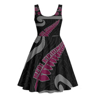 New Zealand Christmas Midi Dress Meri Kirihimete Silver Fern Knit Style Pink Color - Polynesian Pride