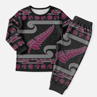 New Zealand Christmas Pajama Set Meri Kirihimete Silver Fern Knit Style Pink Color - Polynesian Pride