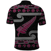 New Zealand Christmas Polo Shirt Meri Kirihimete Silver Fern Knit Style Pink Color - Polynesian Pride