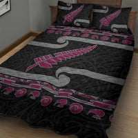New Zealand Christmas Quilt Bed Set Meri Kirihimete Silver Fern Knit Style Pink Color - Polynesian Pride