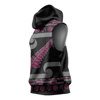 New Zealand Christmas Sleeveless Hoodie Meri Kirihimete Silver Fern Knit Style Pink Color - Polynesian Pride