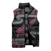 New Zealand Christmas Sleeveless Puffer Jacket Meri Kirihimete Silver Fern Knit Style Pink Color - Polynesian Pride