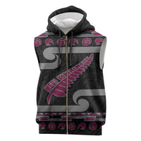 New Zealand Christmas Sleeveless Zip Hoodie Meri Kirihimete Silver Fern Knit Style Pink Color LT03 Pink - Polynesian Pride