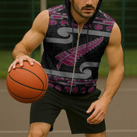 New Zealand Christmas Sleeveless Zip Hoodie Meri Kirihimete Silver Fern Knit Style Pink Color LT03 - Polynesian Pride