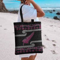 New Zealand Christmas Tote Bag Meri Kirihimete Silver Fern Knit Style Pink Color - Polynesian Pride