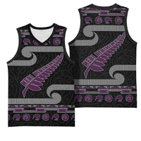 New Zealand Christmas Basketball Jersey Meri Kirihimete Silver Fern Knit Style Purple Color - Polynesian Pride