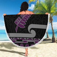 New Zealand Christmas Beach Blanket Meri Kirihimete Silver Fern Knit Style Purple Color - Polynesian Pride