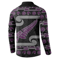 New Zealand Christmas Button Sweatshirt Meri Kirihimete Silver Fern Knit Style Purple Color - Polynesian Pride