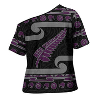 New Zealand Christmas Cross Shoulder Shirt Meri Kirihimete Silver Fern Knit Style Purple Color - Polynesian Pride