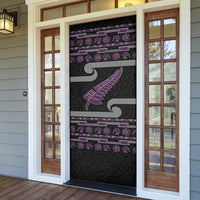 New Zealand Christmas Door Cover Meri Kirihimete Silver Fern Knit Style Purple Color - Polynesian Pride
