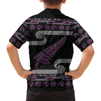 New Zealand Christmas Family Matching Off The Shoulder Long Sleeve Dress and Hawaiian Shirt Meri Kirihimete Silver Fern Knit Style Purple Color - Polynesian Pride