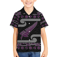 New Zealand Christmas Family Matching Off The Shoulder Long Sleeve Dress and Hawaiian Shirt Meri Kirihimete Silver Fern Knit Style Purple Color - Polynesian Pride