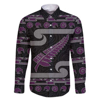 New Zealand Christmas Family Matching Short Sleeve Bodycon Dress and Hawaiian Shirt Meri Kirihimete Silver Fern Knit Style Purple Color - Polynesian Pride