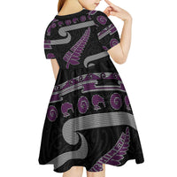 New Zealand Christmas Kid Short Sleeve Dress Meri Kirihimete Silver Fern Knit Style Purple Color - Polynesian Pride