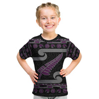 New Zealand Christmas Kid T Shirt Meri Kirihimete Silver Fern Knit Style Purple Color - Polynesian Pride