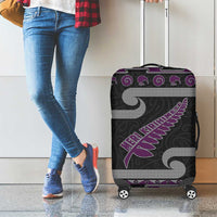 New Zealand Christmas Luggage Cover Meri Kirihimete Silver Fern Knit Style Purple Color - Polynesian Pride