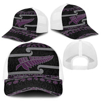 New Zealand Christmas Mesh Trucker Cap Meri Kirihimete Silver Fern Knit Style Purple Color - Polynesian Pride