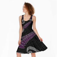 New Zealand Christmas Midi Dress Meri Kirihimete Silver Fern Knit Style Purple Color - Polynesian Pride