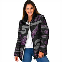New Zealand Christmas Padded Jacket Meri Kirihimete Silver Fern Knit Style Purple Color - Polynesian Pride