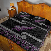 New Zealand Christmas Quilt Bed Set Meri Kirihimete Silver Fern Knit Style Purple Color - Polynesian Pride