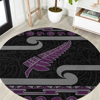 New Zealand Christmas Round Carpet Meri Kirihimete Silver Fern Knit Style Purple Color - Polynesian Pride