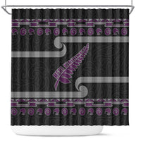 New Zealand Christmas Shower Curtain Meri Kirihimete Silver Fern Knit Style Purple Color - Polynesian Pride